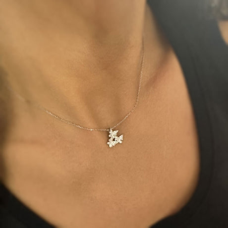 Silver Cluster Butterfly Pave Set with Cubic Zirconia Necklace