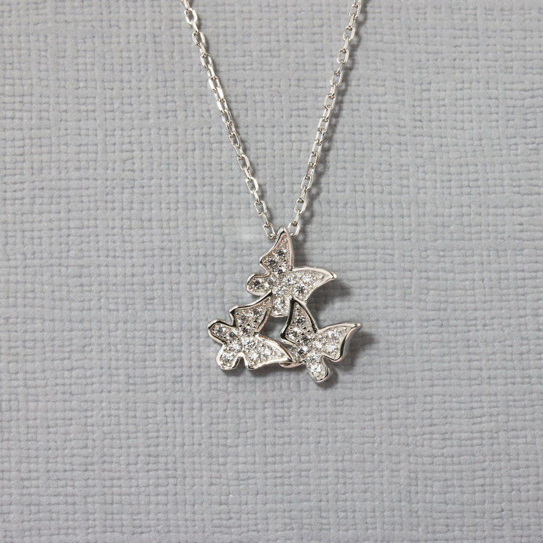 Silver Cluster Butterfly Pave Set with Cubic Zirconia Necklace