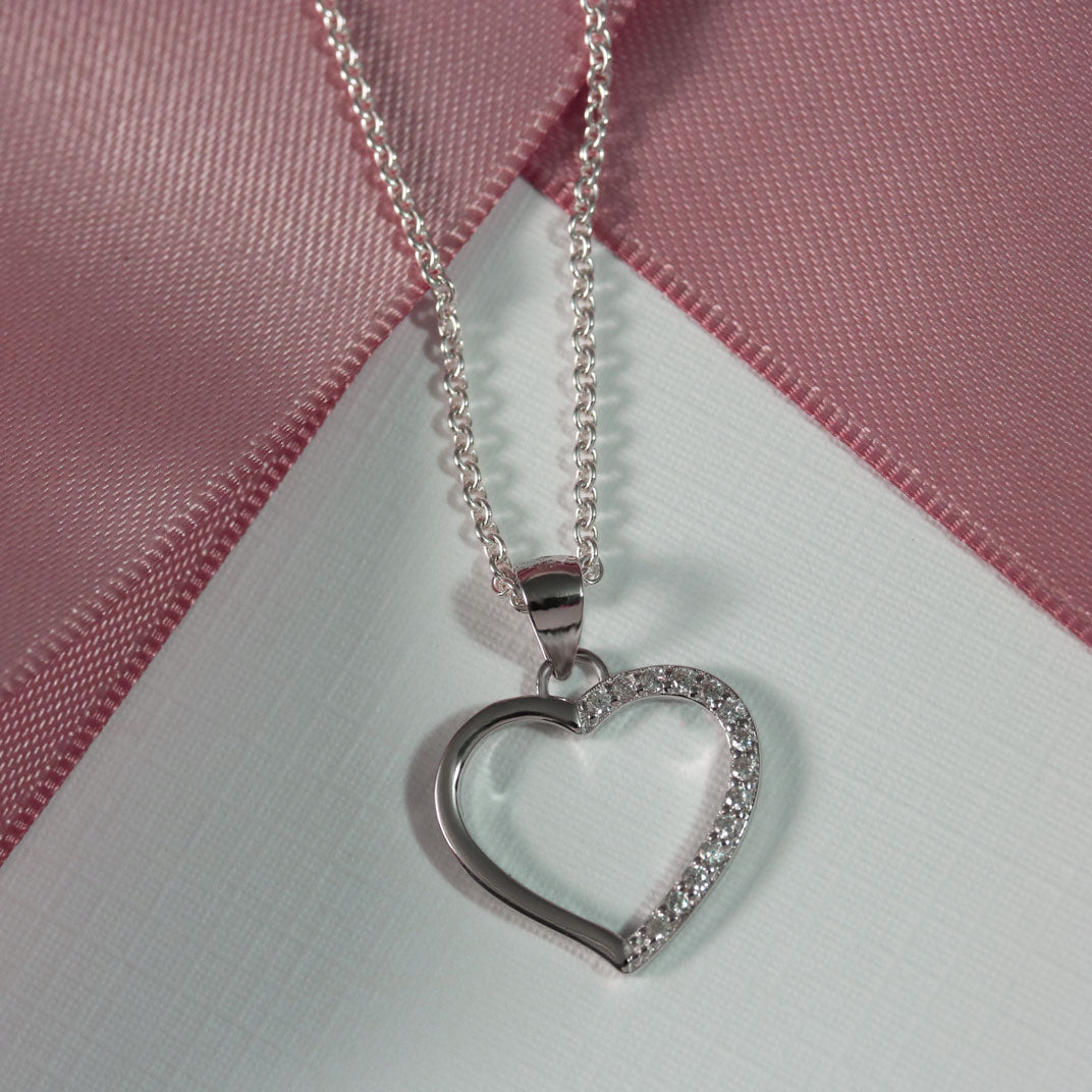 Silver Heart half CZ set Half Polished Finish