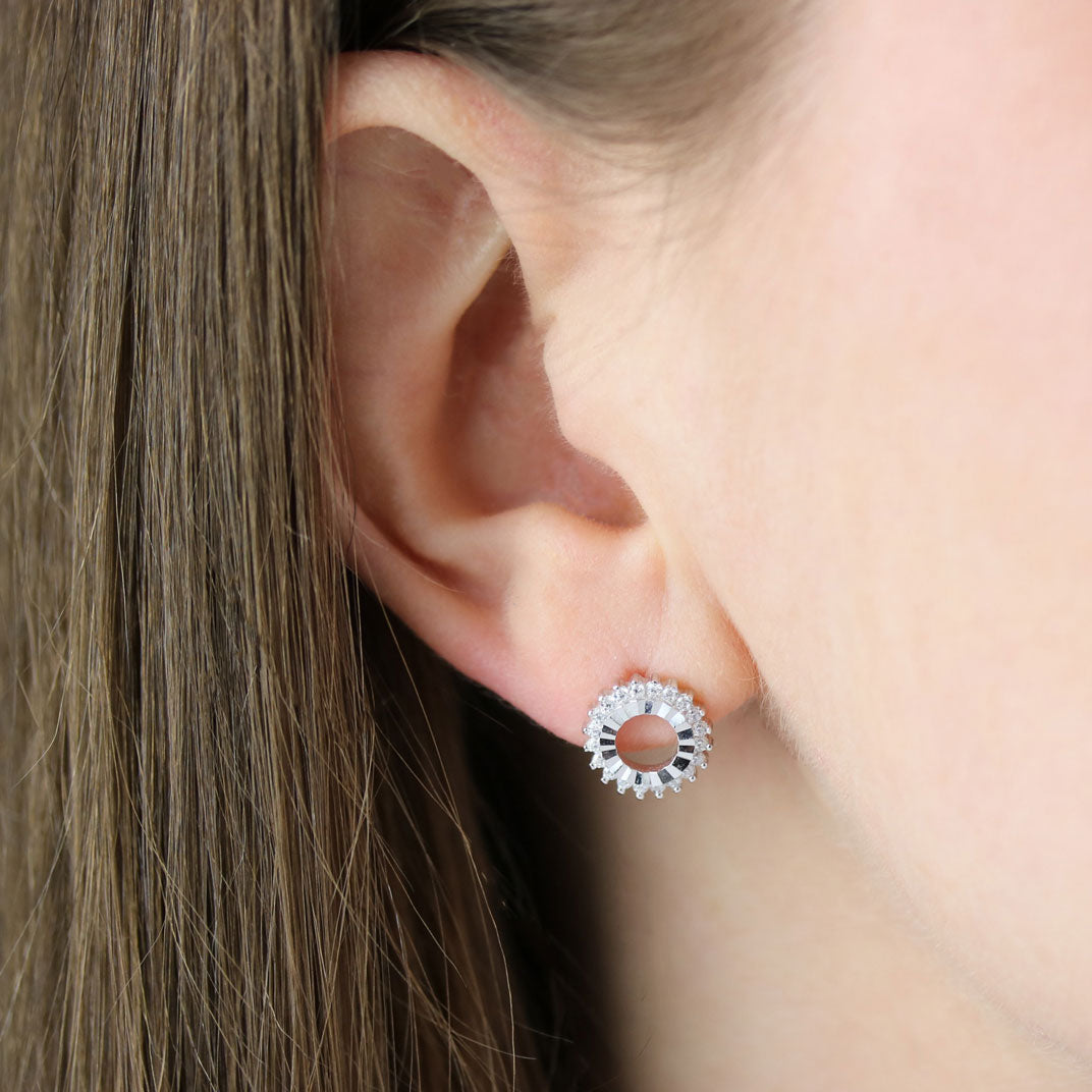 Silver Cubic Zirconia Open Circle Stud Earrings