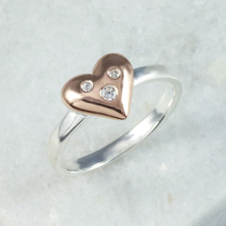 Silver Heart Rose Gold Ring