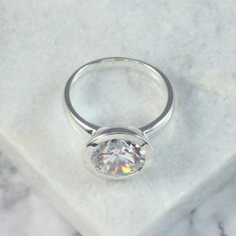 Silver Ring with Large Cubic Zirconia