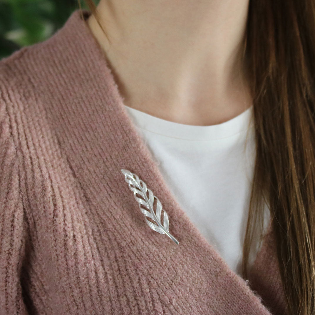 Solid Silver Feather Brooch