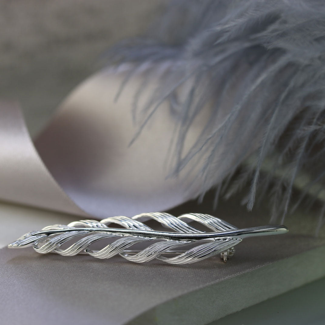 Solid Silver Feather Brooch