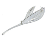 Solid Silver Cubic Zirconia Leaf Brooch