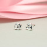 Silver CZ Heart Stud Earrings