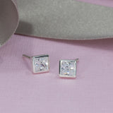 Silver Square Cubic Zirconia Stud Earrings