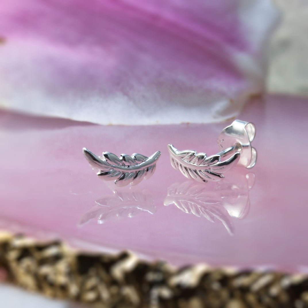 Silver Feather Stud Earrings