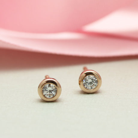 Silver Rose Gold Cubic Zirconia Stud Earrings