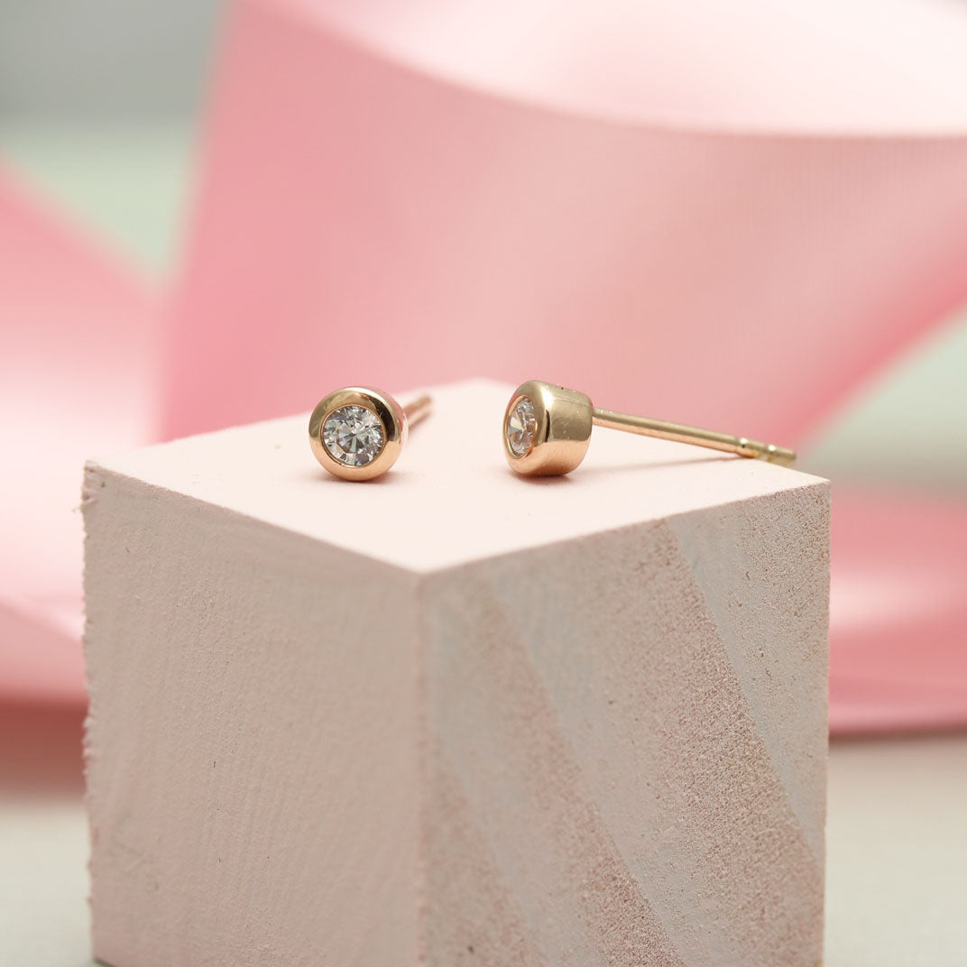 Silver Rose Gold Cubic Zirconia Stud Earrings