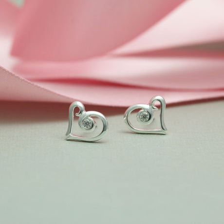 Silver Open Fancy Heart Stud Earring