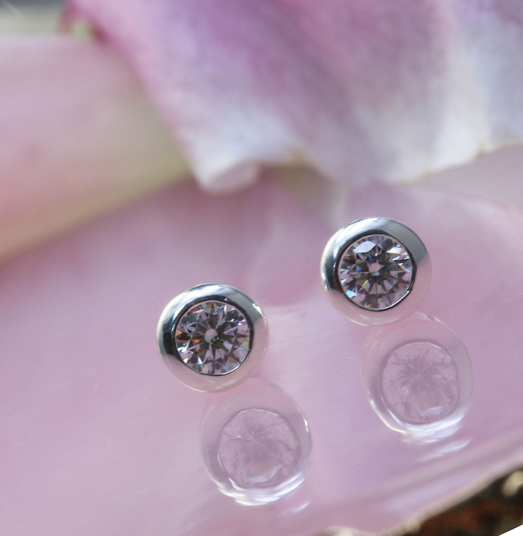 Silver Stud Earrings with Round CZ