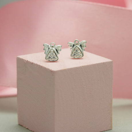 Silver Angel Stud Earrings Set with Small Cubic Zirconia's