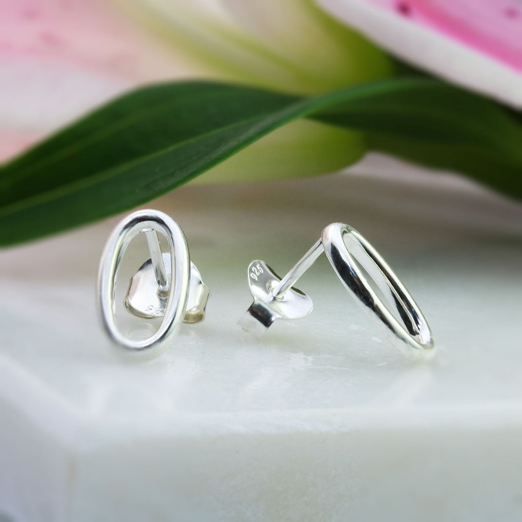 Silver Oval Stud Earrings