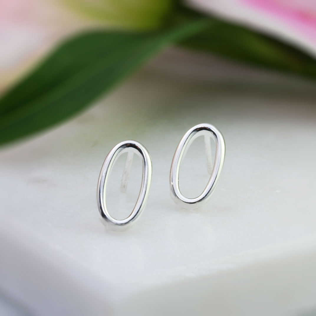 Silver Oval Stud Earrings