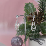 Silver Three Tiered Tear Drop Shaped Drop Earrings