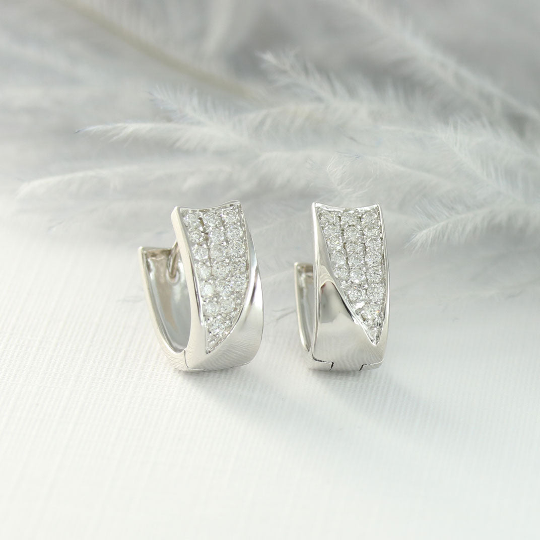 9ct White Gold Huggie Style Diamond Earrings