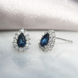 9ct White Gold Pear Shape Sapphire and Diamond Cluster Earrings