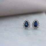 9ct White Gold Pear Shape Sapphire and Diamond Cluster Earrings