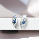 9ct Gold Sapphire & Diamond Marquise Shaped Earrings