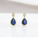 9ct Yellow Gold Pear Shape Sapphire & Diamond Earrings