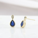 9ct Yellow Gold Pear Shape Sapphire & Diamond Earrings