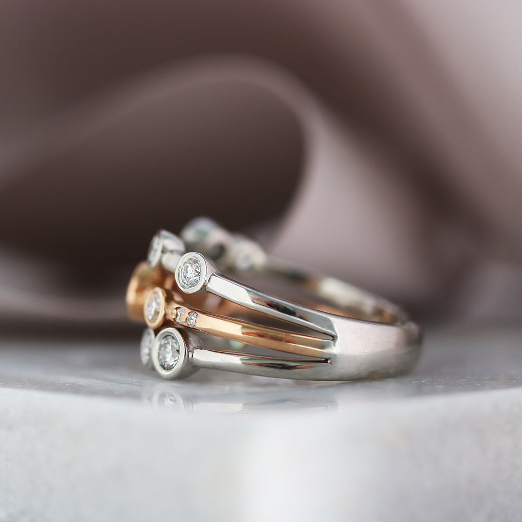 18ct White and Rose Gold Diamond Bubble Ring