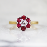 18ct Yellow Gold Ruby & Diamond Cluster