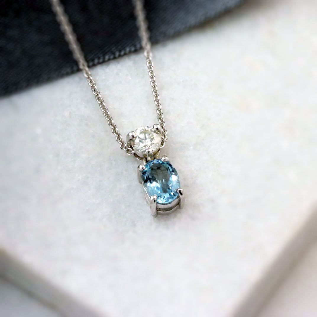 9ct White Gold Aquamarine and Diamond Pendant