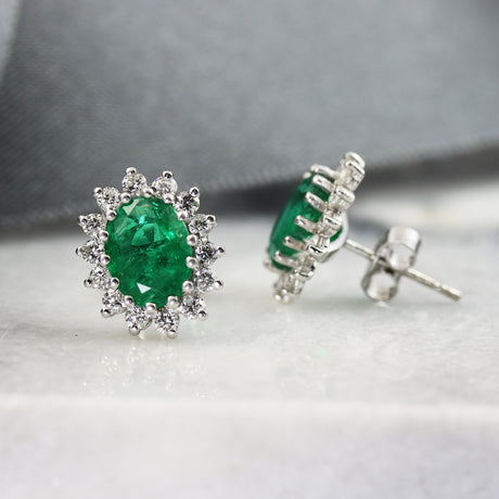 18ct Gold Emerald & Diamond Cluster Earrings