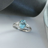 18ct White Gold Oval Aquamarine and Pear Shape Diamond Ring