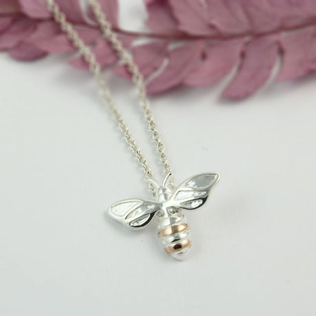 Silver Bee Pendant with Rose Gold Accent