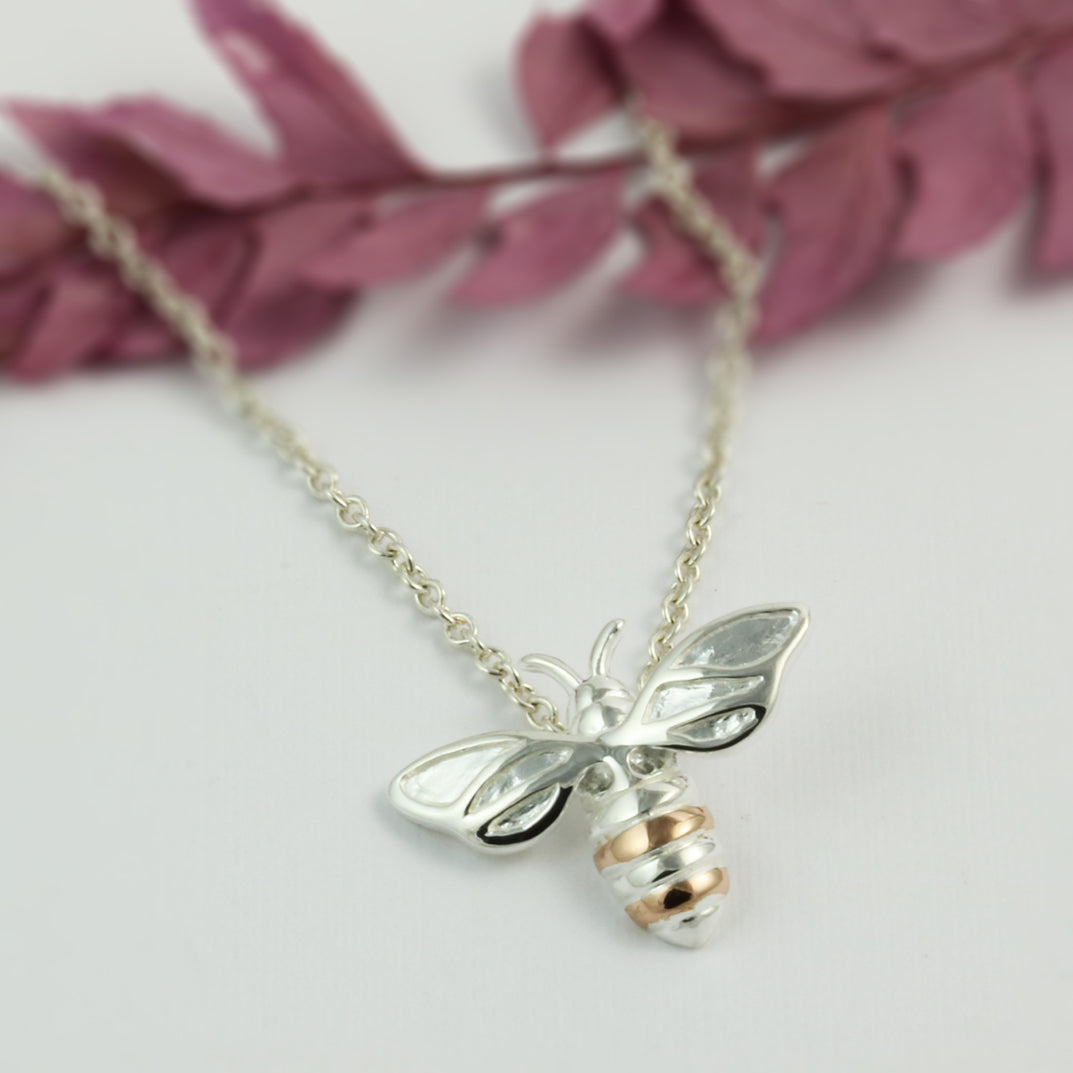 Silver Bee Pendant with Rose Gold Accent