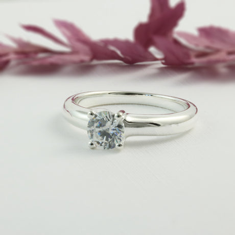 925 Silver CZ Four Claw Solitaire Ring