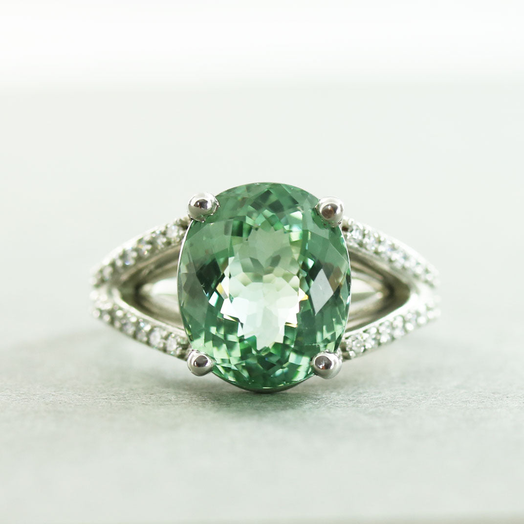 Platinum Green Tourmaline and Diamond ring