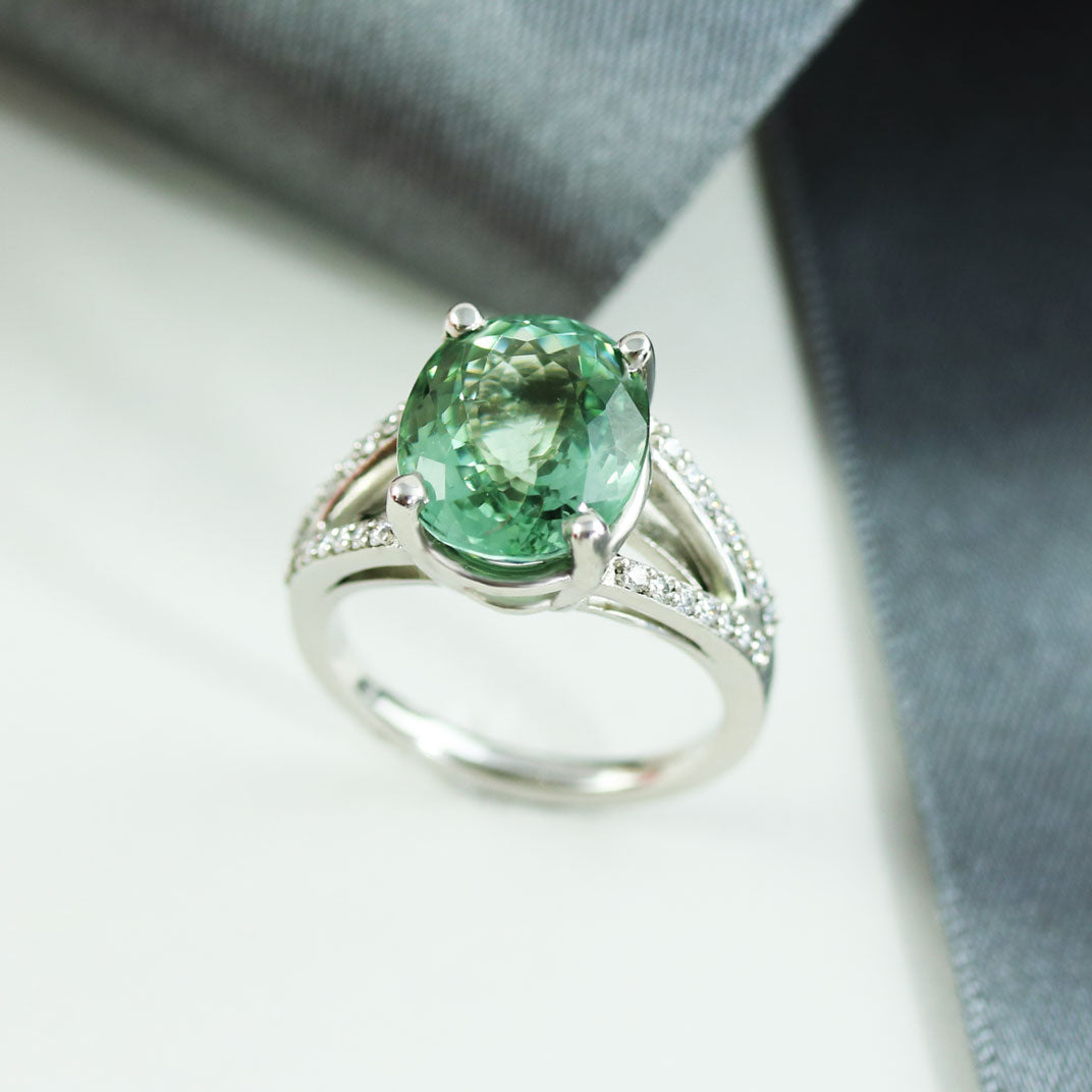 Platinum Green Tourmaline and Diamond ring