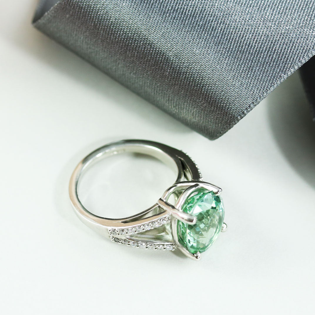 Platinum Green Tourmaline and Diamond ring