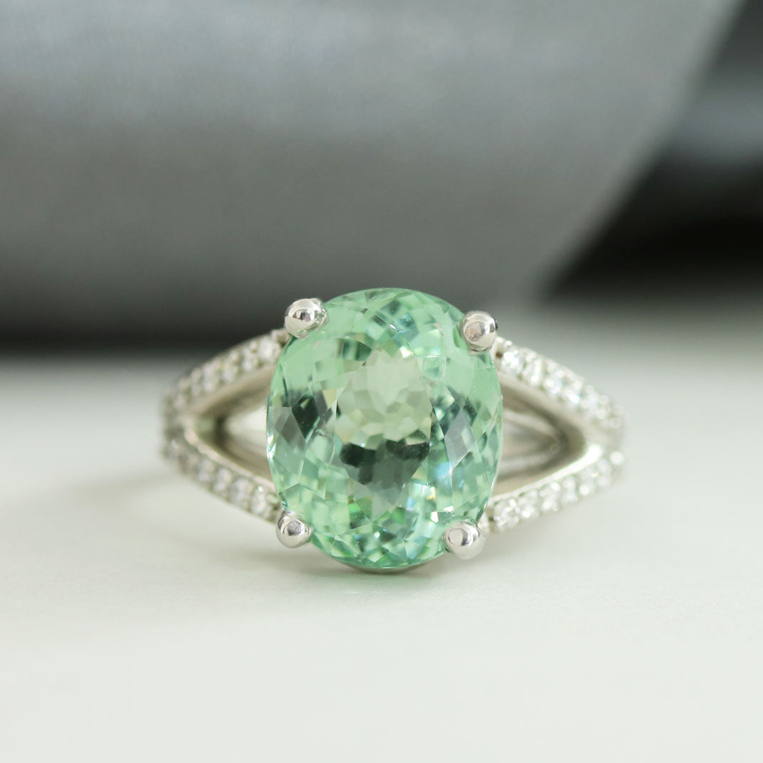 Platinum Green Tourmaline and Diamond ring