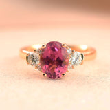 18ct Rose Gold Oval Pink Tourmaline & Diamonds 3 Stone