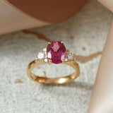 18ct Rose Gold Oval Pink Tourmaline & Diamonds 3 Stone