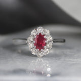 18ct White Gold Oval Ruby and Diamond Cluster