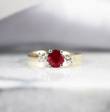 18ct Yellow Gold Ruby & Diamond 3 Stone