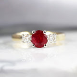 18ct Yellow Gold Ruby & Diamond 3 Stone