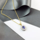 18ct Yellow & White Gold Oval Sapphire and Diamond Cluster Pendant