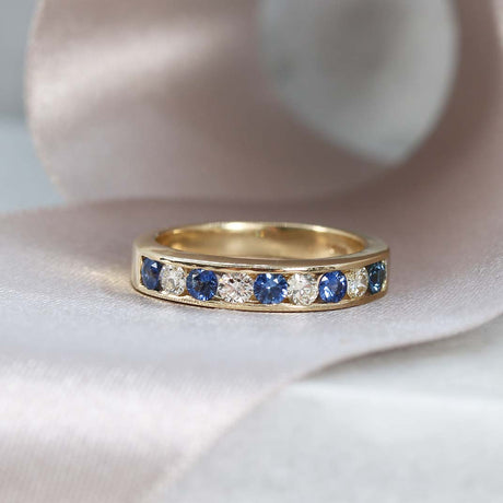 9ct Yellow Gold Sapphire & Diamond Half Eternity Ring