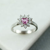 18ct Gold Heart Shape Pink Sapphire & Diamond Ring