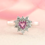 18ct Gold Heart Shape Pink Sapphire & Diamond Ring