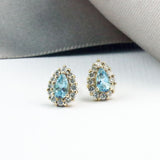 9ct Yellow Gold Aquamarine & Diamond Earrings