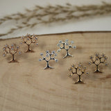 Silver & Yellow Gold Fancy Tree Earrings with Cubic Zirconia