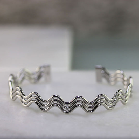 Solid Silver 3 Row Wave Bangle